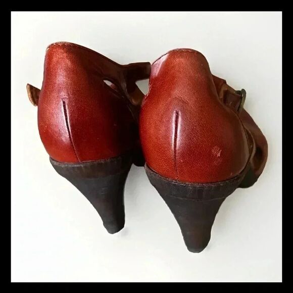 Coclico Women Block Heel Straps Peep Toe Pumps Brown Leather Size 39.5(9) - Picture 5 of 12